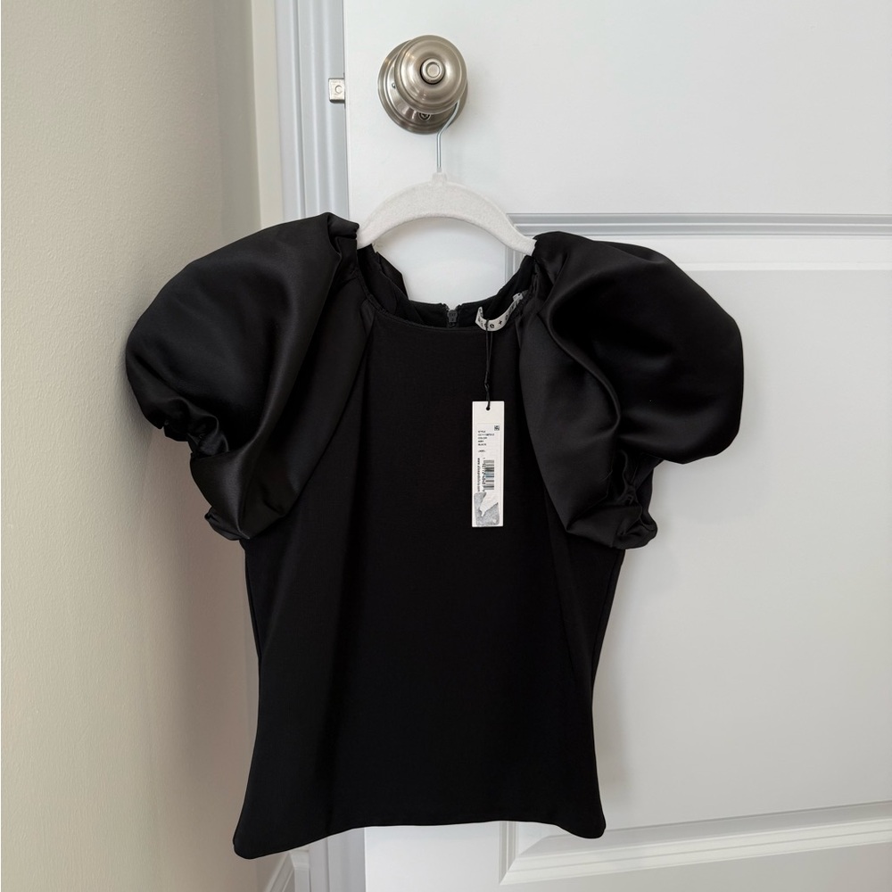 Alice + Olivia Black Puff Sleeve Blouse